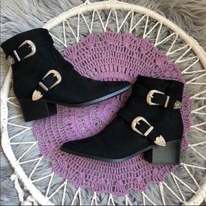 Black Suede Western Buckle Booties Size 7